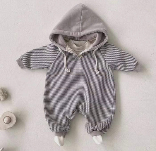 HOODED STRIPPED ROMPER