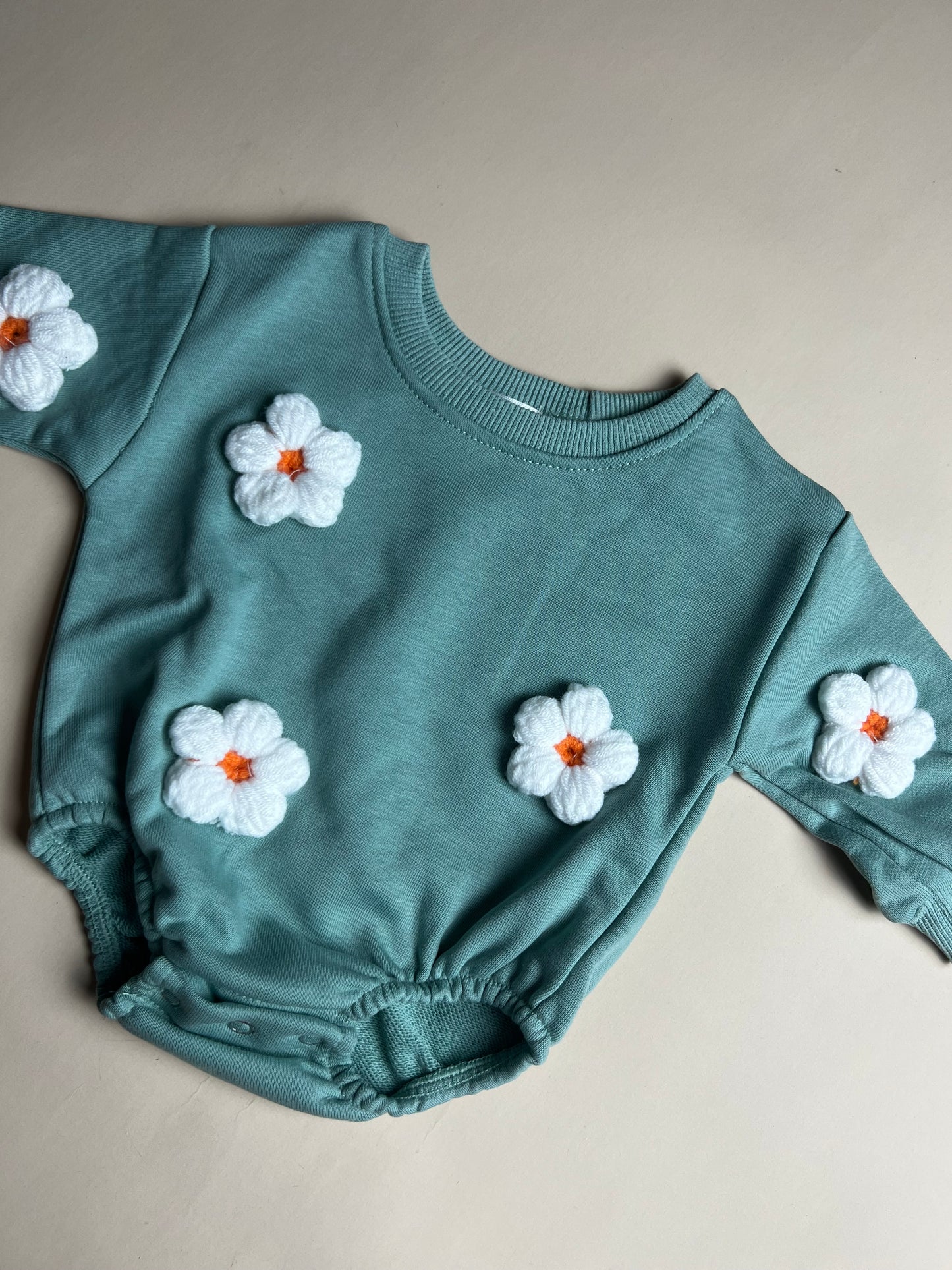 Teal 3D flower romper