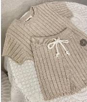 beige ruffle shorts set