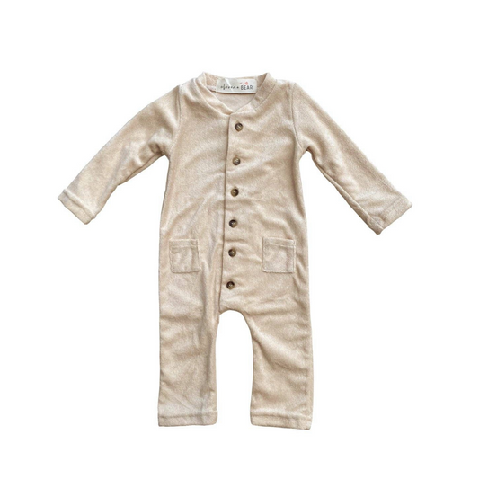 TERRY COTTON JUMPSUIT| WARM TAN & CREAM