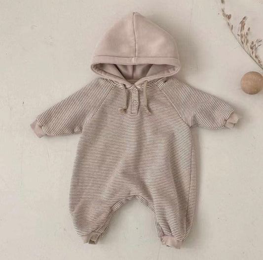 HOODED STRIPPED ROMPER