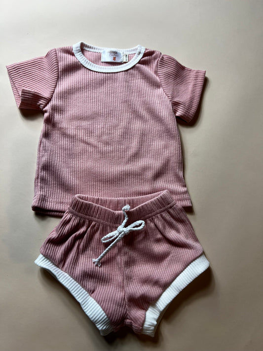 Pink ribbed set