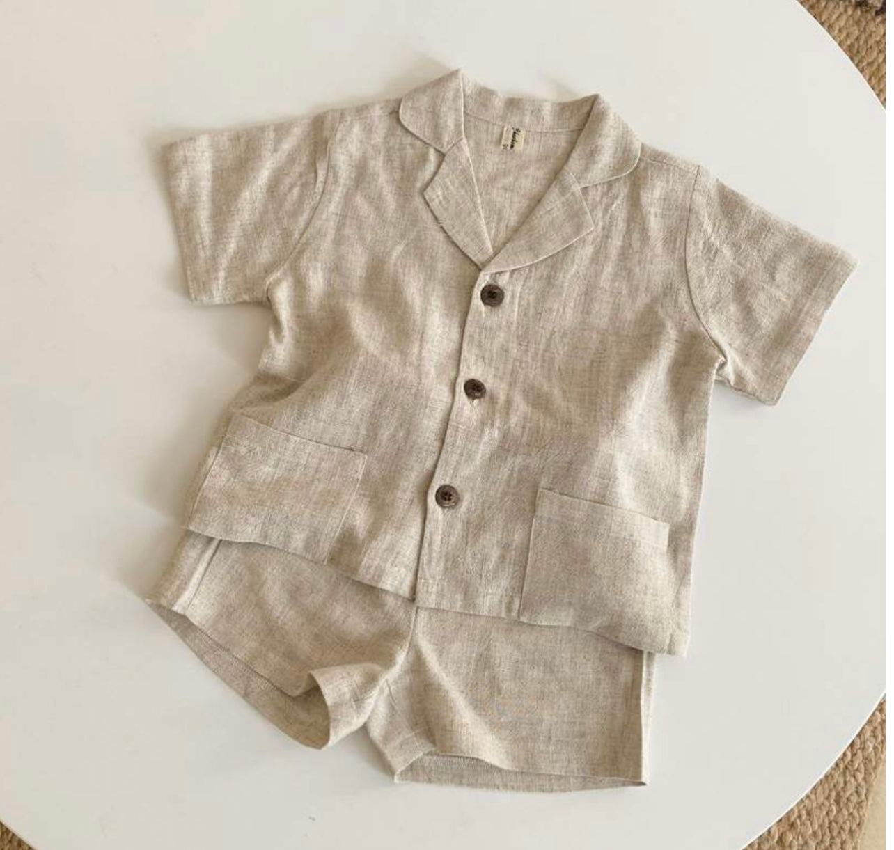 BEIGE BUTTON SHORT SET
