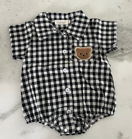 BLACK PLAID TEDDY JUMPSUIT