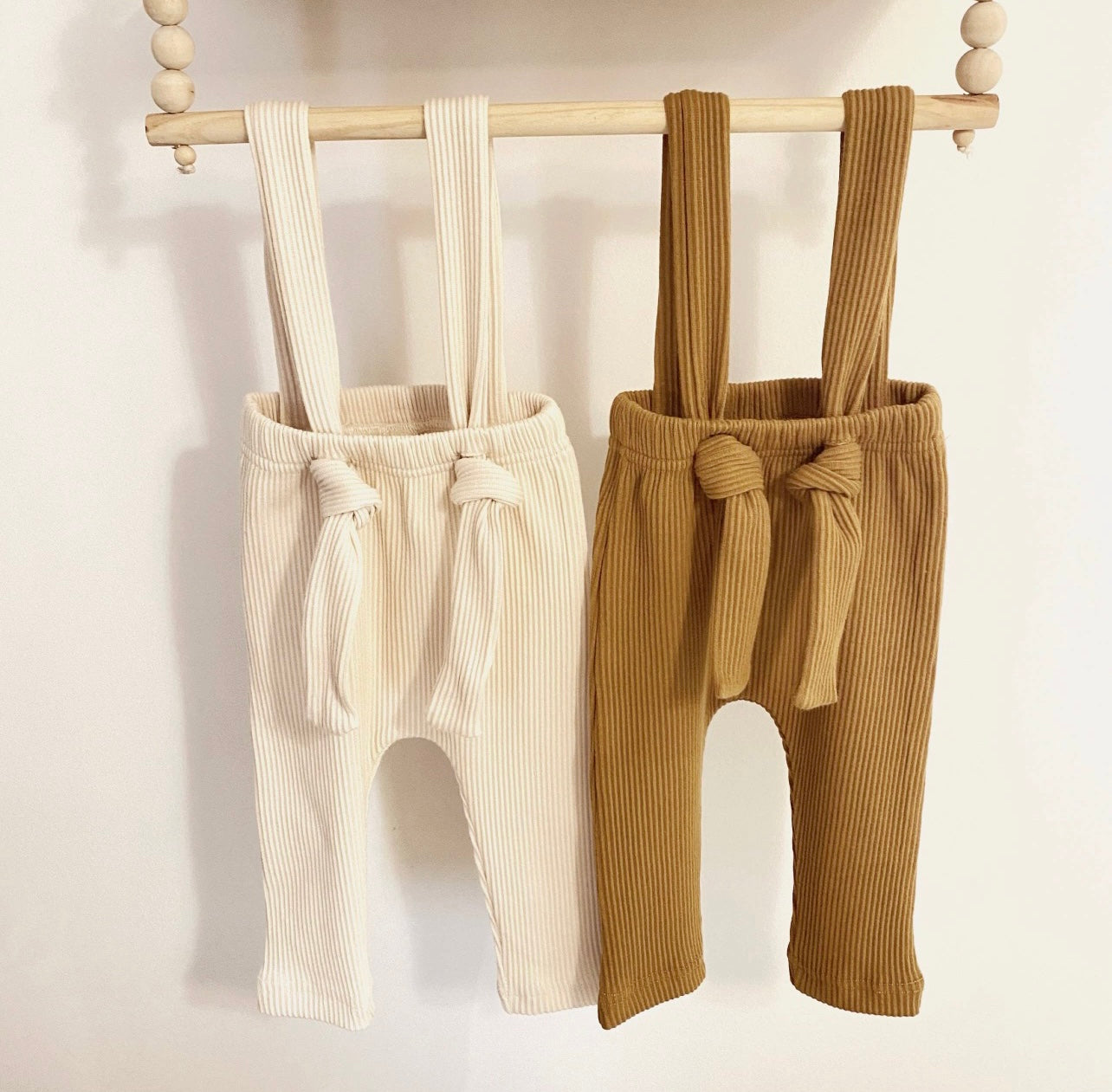 RIBBED LEGGING OVERALLS| TAN & CREAM
