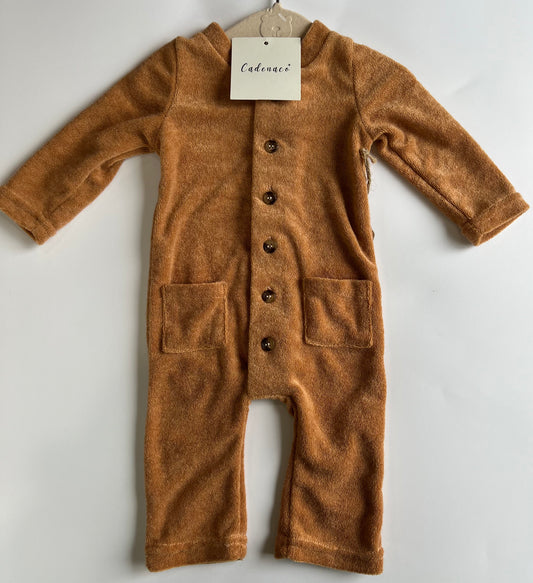 TERRY COTTON JUMPSUIT| WARM TAN & CREAM